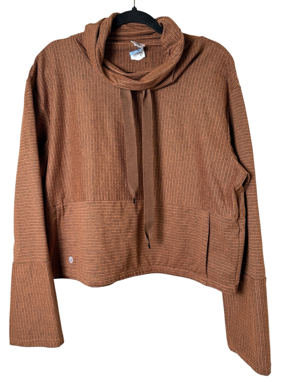 Senita Athletics Small Brown Ribbed Pullover Cowl Neck